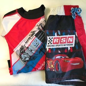 2T Cars Swim Trunks and Rash Guard